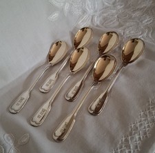 Seltenes Set 6 Eislöffel, Augsburger Faden, 800er, Laffe vergoldet, Adelsbesitz