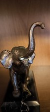 Statue Elefant Metall Bronzefarben Auf Marmorsockel-Stoßzähne Defekt
