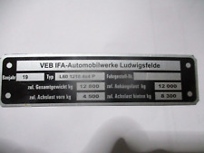Typenschild ID-Plate Schild IFA VEB Ludwigsfelde LKW L60 1218 4x4 P S87 L 60
