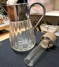 Grosse Alte Glaskaraffe  WMF versilbert  Art Deco ca 1935 leider ohne Deckel 