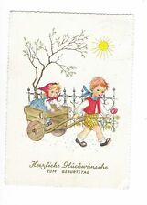 K643 AK Glückwunsch Geburtstag Kinder mit Handkarre  gelaufen 1961