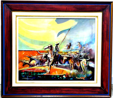 Ölgemälde Stiere Pferde