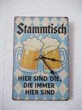 Stammtisch Bier Deko Wanduhr aus Blechschild - Handgemacht Uhr Quarzwerk