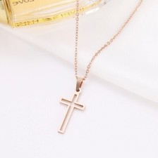 Kreuz Anhänger CUT OUT Massiv Edelstahl Silber Rose Gold Halskette Herren Damen