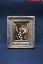 Ölgemälde auf Holz gerahmt Mönch mit Hase in der Küche