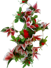 ROSEN-LILIEN GIRLANDE 2,75m *22 Blüten* Deko Merry Christmas Weihnacht Geschenk