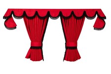 LKW Vorhänge Volvo FH FH4 FH5 -7tlg Set Rot Schwarz mit Borde Haken Fransen