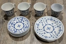 Set Porzellan Jäger Eisenberg Blau Saks, DDR, 3 Teller, 4 Untertassen, 4 Tassen