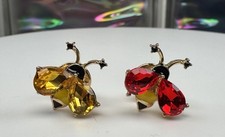 Brosche Anstecknadel Käfer Insekten Strass  Rot Gelb 2 cm