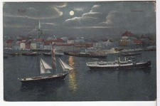 AK Kiel Panorama Nacht Schiffe