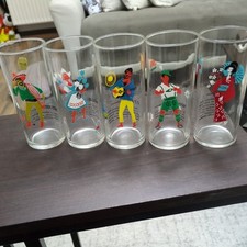 5  seltene Rockabilly Trink Gläser Likörgläser mit Rezepten Vintage 50er J. RAR