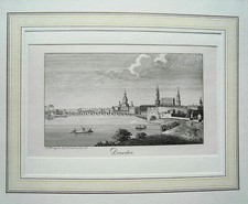 Dresden Gesamtansicht mit Elbe wunderschöner alter Kupferstich Wiederhold 1820