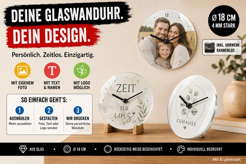 Glas wanduhr personalisiert - glas,
