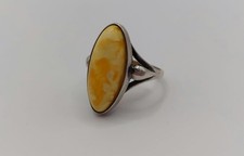 Schiffchen Silberring 925 Silber Großer Butterscotch Bernstein Ring Vintage