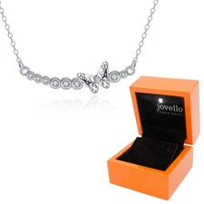 Schmetterling Zirkonia Halskette Kette Anhänger aus 925 Silber + LED Holzbox