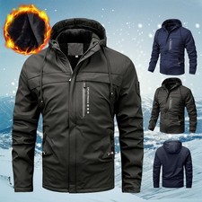 Herren Winter Fleece gefütterte Jacke warm lässig Windbreaker Mantel mit Kapuze