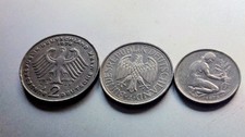 3 Stück DM Münzen 1DM, 2 DM