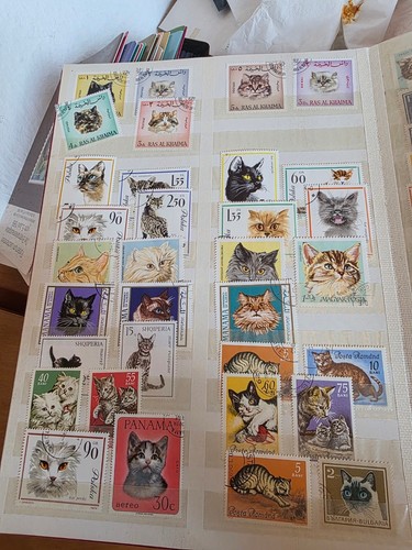 Briefmarken albumseite katzen - briefmarken,