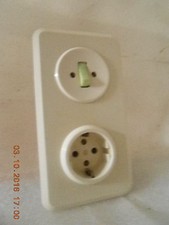 antike Kippschalter Lichtschalter/Steckdose Komb. Bakelit/Porzellan Leuchtwippe 