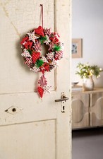 Türkranz Weihnachten Adventskranz Advent Sandinavien rot weiß Stoff Zweige Glöck