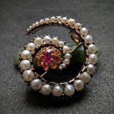 Victorian Brosche 18k 750 Gold Perle Rubin Diamant alt antik c. 1900