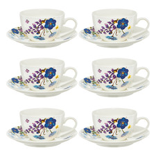 Kaffeeservice Geschirrset Porzellan 6 Personen 12 tlg. weiß Pflanzenmuster