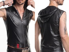 REGNES RFP KUNSTLEDER WESTE KAPUZE ZWEI WEGE REISSVERSCHLUSS clubwear schwarz