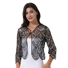Damen Bolero Spitze Jacke Festlich Langarm Cardigan Tops für Hochzeit Abendkleid