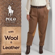 NP~300€ Ralph Lauren Reithose Wolle Leder Stoffhose Gr10 M-L Jodhpurs braun
