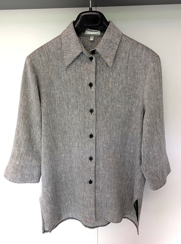 Graue bluse mit - bluse, leinen