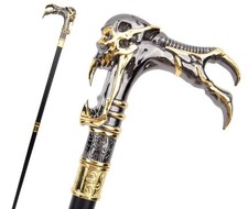 Gehstock aus Metall Silber/Gold farben teilbar Gothic Totenkopf #59