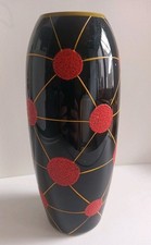 DDR Hyalithglas Vase Schwarzglas 24 cm 70er Jahre Vintage