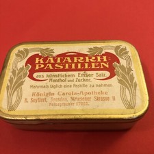 kleine Blechdose  Metall Dose KATARRH-PASTILLEN aus Carola-Apotheke 1885-1934