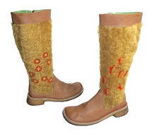CAMPER TWINS ! HÜBSCHE DAMENSTIEFEL BRAUN KUNSTFELL BLUMEN 37 #S8-5#