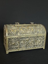 Jugendstil-Bronze Messingkassette Truhe mit floralem Reliefdekor