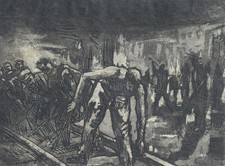 Walther J. Schneider 1907 Hamburg / Radierung 1932 "Nachtarbeiter" Griffelkunst