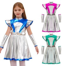 Kinder Mädchen Alien Cosplay Funkelnd Kostüm Roboter Kleid Space Cutie Tanz