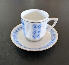 Fine China Sammeltasse Mokka Mocca Espresso Tasse Gedeck Gold Blau Retro Vintage