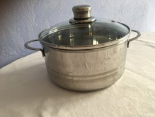 Kochtopf blank, Streifendekor, rotfrei 18/10 mit Glasdeckel & Dampföffnung