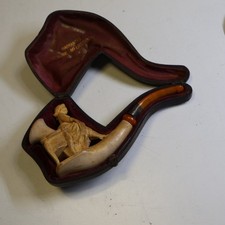 Erotika Meerschaum Bernsteinpfeife, feingeschnitzt, 13 cm im Etui    D19