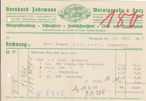 Wernigerode rechnung 1937 - rechnung,