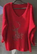 Made In Italy - Weihnachtspullover - Rot mit Hirsch -Gr. 42/44 - AA 65 cm- Neu