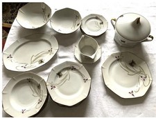 Speiseservice Pirkenhammer Jugendstil Dekor Achteckig 6 Personen Schmetterlinge