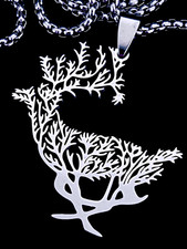 Baum des Lebens Tier Hirsch Geweih Anhänger Edelstahl Kette Damen Schmuck C4E
