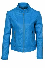 Damen Blau Leder Biker Jacke