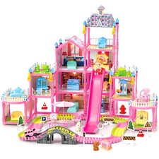 Puppenhaus XXL Großes 4 Etagen Puppen Haus Spielhaus Stadtvilla Set mit Möbel