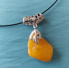 Bernstein KettenAnhänger gelb silber schwarz Heilstein opaque Schraubverschluss