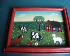Naive Malerei Lucie Fraßa "Weide am Deich" Original Öl naive Kunst