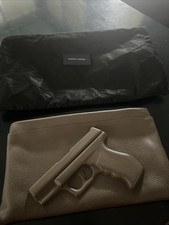 VLIEGER AND VANDAM Clutch taupe like new  Leather Designer Embossed Gun Purse