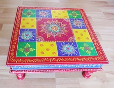 Beistelltisch aus Rajasthan INDIEN handbemalt bunt Holz 38x38 cm Blumentisch